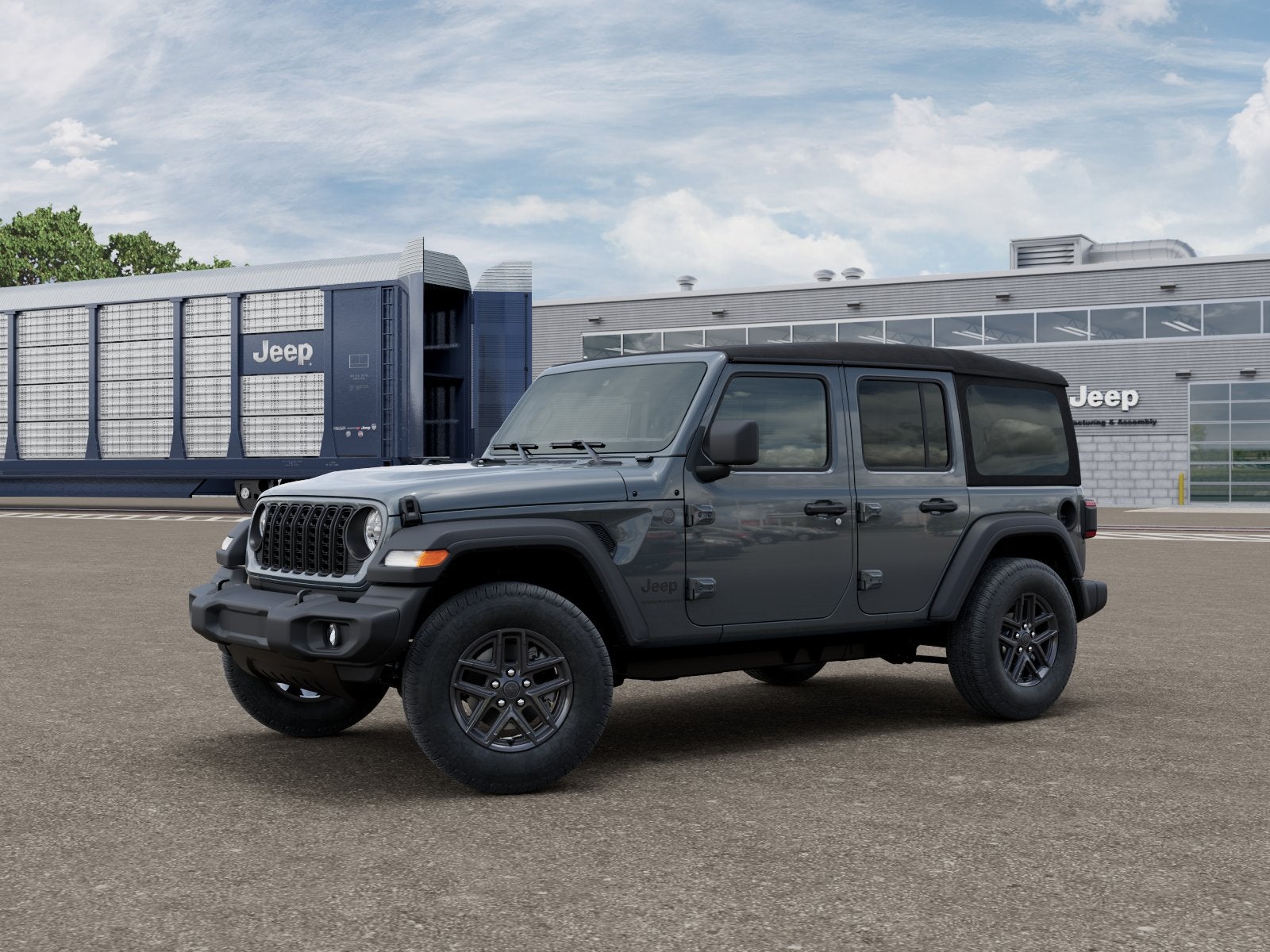 2026 Jeep Wrangler WRANGLER 4-DOOR SPORT S in Anvil Clear-Coat Exterior Paint — front three-quarter view