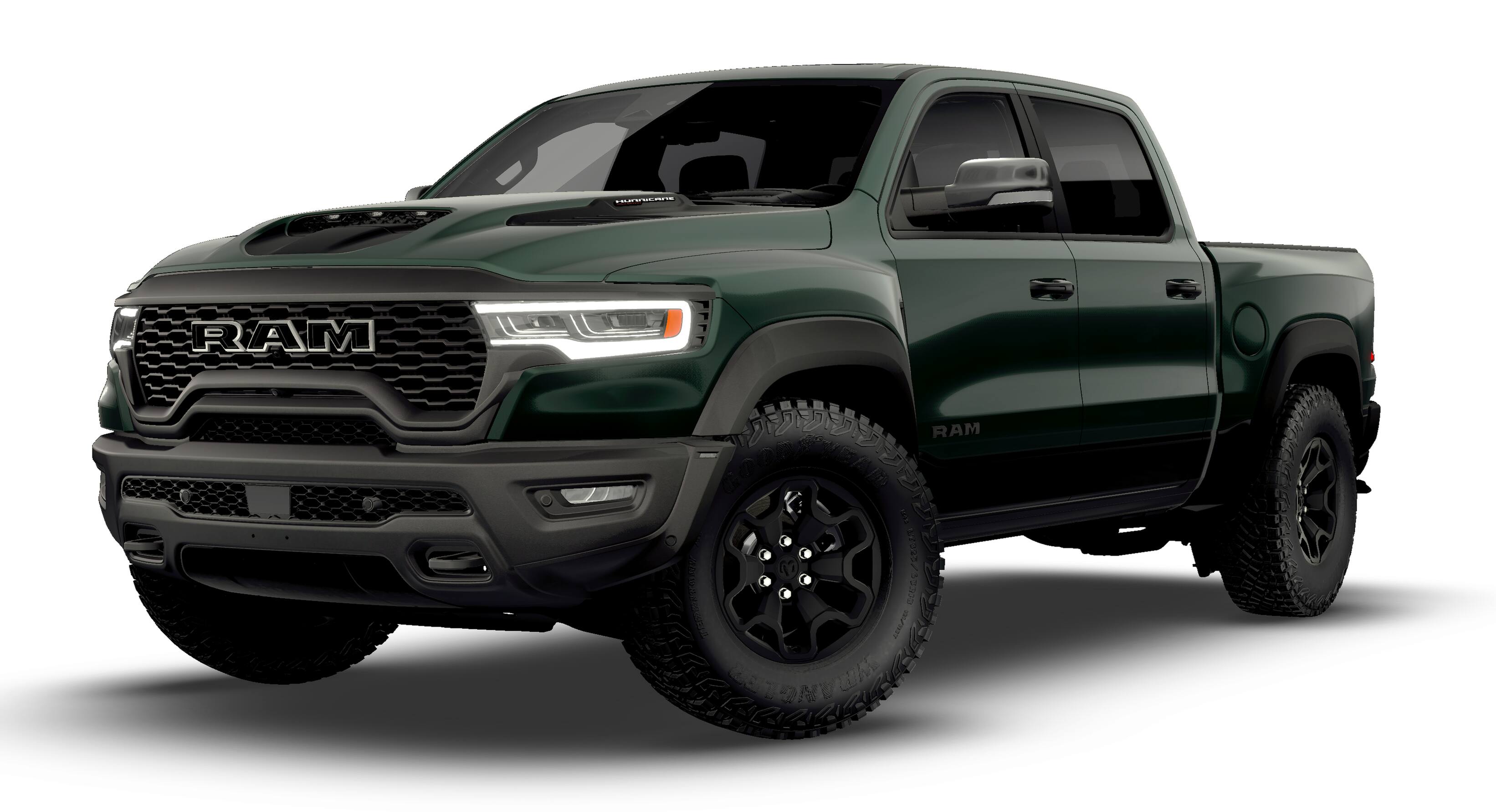 2026 RAM 1500 RAM 1500 RHO CREW CAB 4X4 5'7' BOX in Serrano-Green Metallic Exterior Paint — front three-quarter view