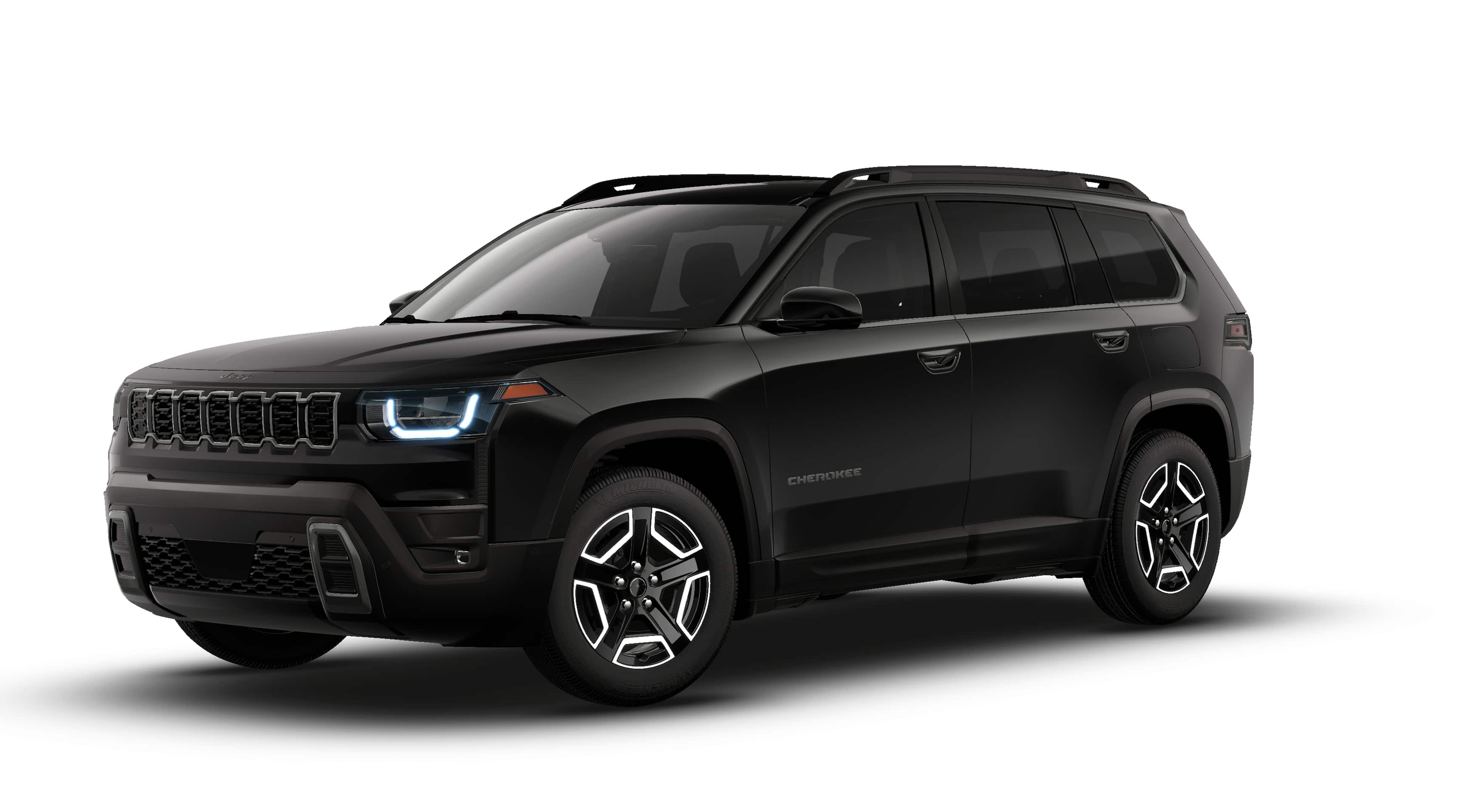 2026 Jeep Cherokee CHEROKEE LAREDO 4X4 in Diamond Black Crystal Pearl-Coat Exterior Paint — front three-quarter view