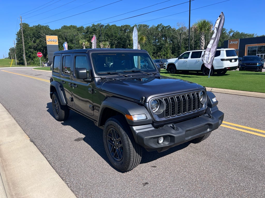 2026 Jeep Wrangler WRANGLER 4-DOOR SPORT S in Granite Crystal Metallic Clear-Coat Exterior Paint — front three-quarter view
