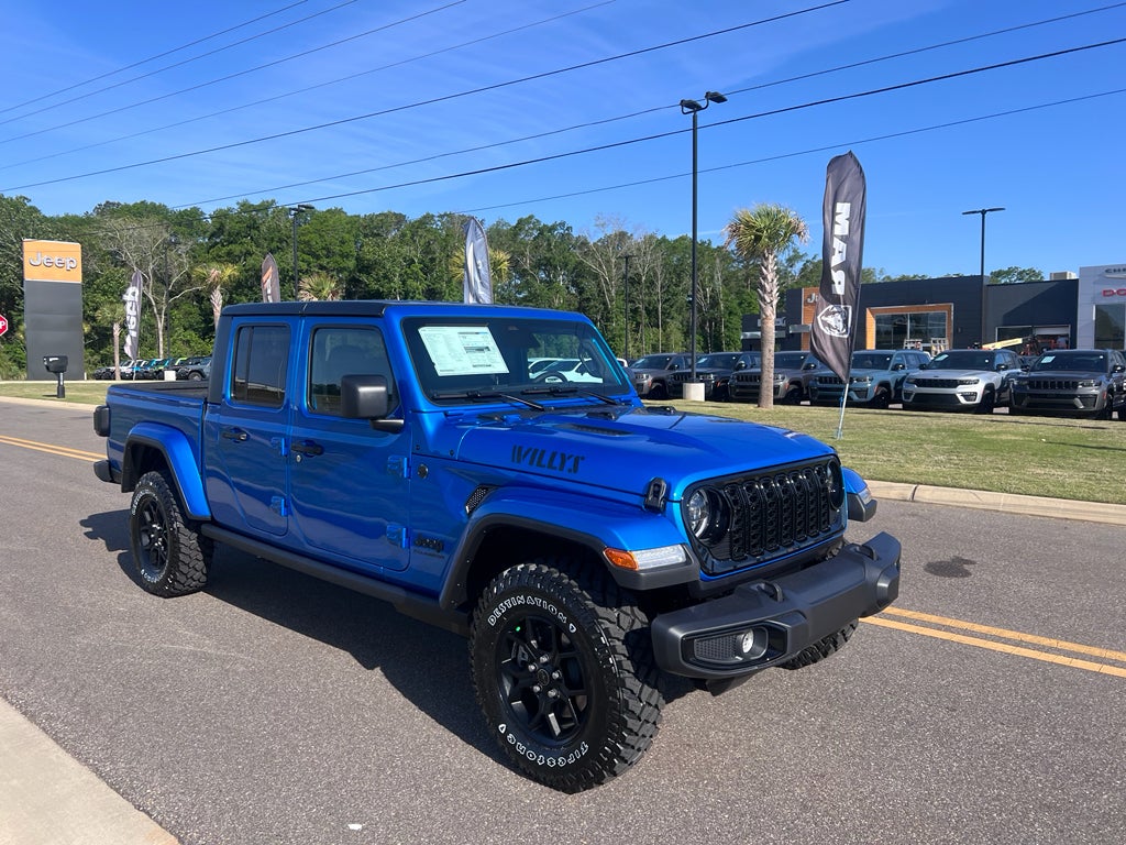 2026 Jeep Gladiator GLADIATOR WILLYS 4X4 in Hydro Blue Pearlcoat — front three-quarter view