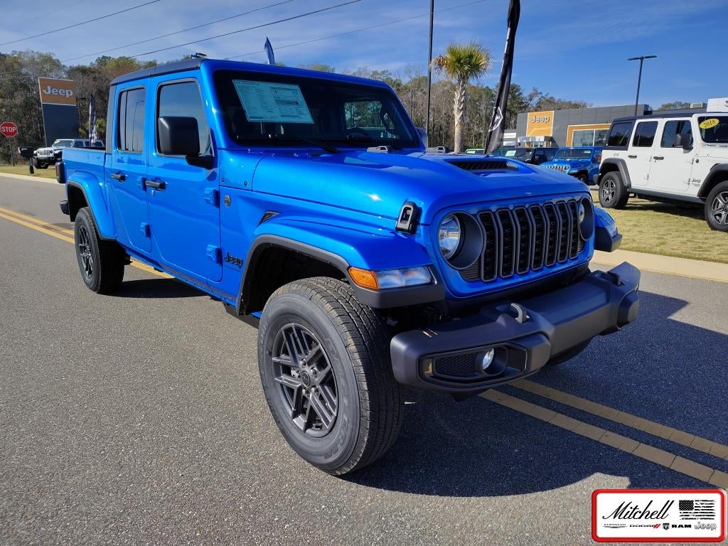 2026 Jeep Gladiator GLADIATOR SPORT S 4X4 in Hydro Blue Pearl-Coat Exterior Paint — front three-quarter view