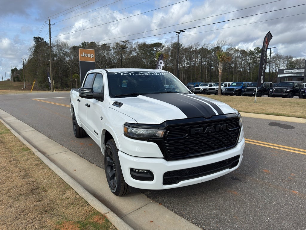 2026 RAM 1500 RAM 1500 BIG HORN CREW CAB 4X4 5'7' BOX in Bright White Clear-Coat Exterior Paint — front three-quarter view