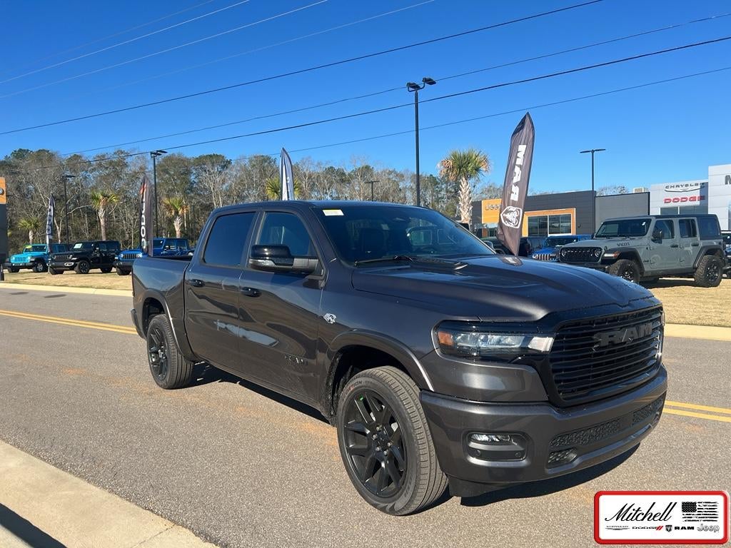 2026 RAM 1500 RAM 1500 LARAMIE CREW CAB 4X4 5'7' BOX in Granite Crystal Metallic Clear-Coat Exterior Paint — front three-quarter view