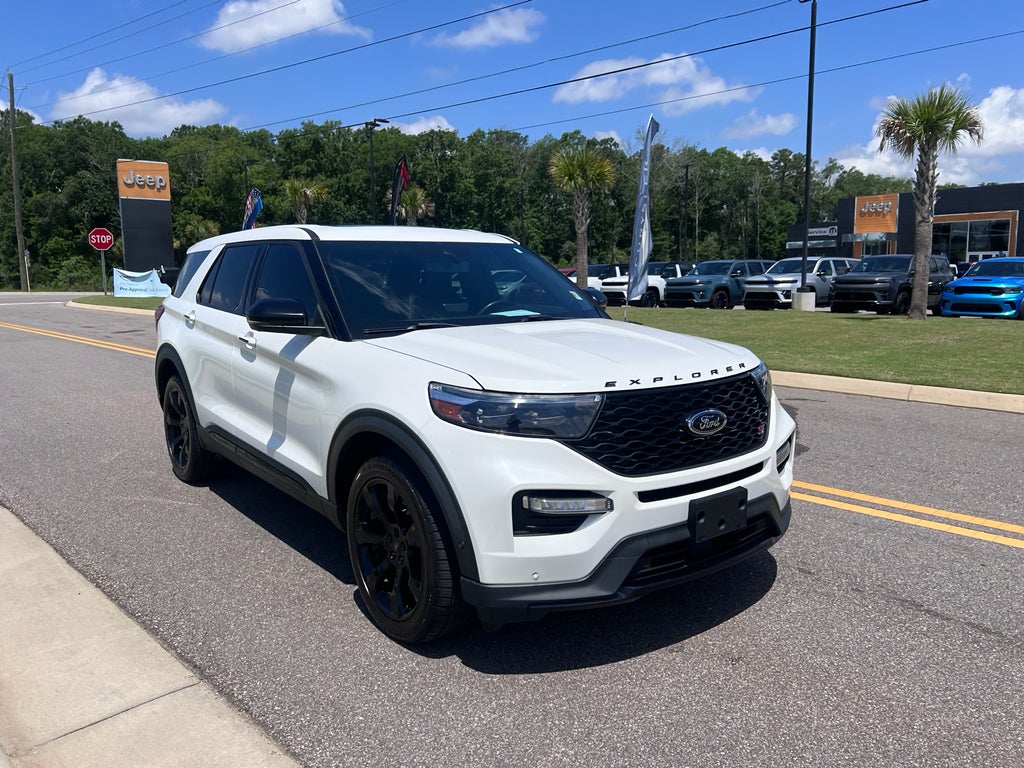 2021 Ford Explorer ST in Star White Metallic Tri-Coat — front three-quarter view