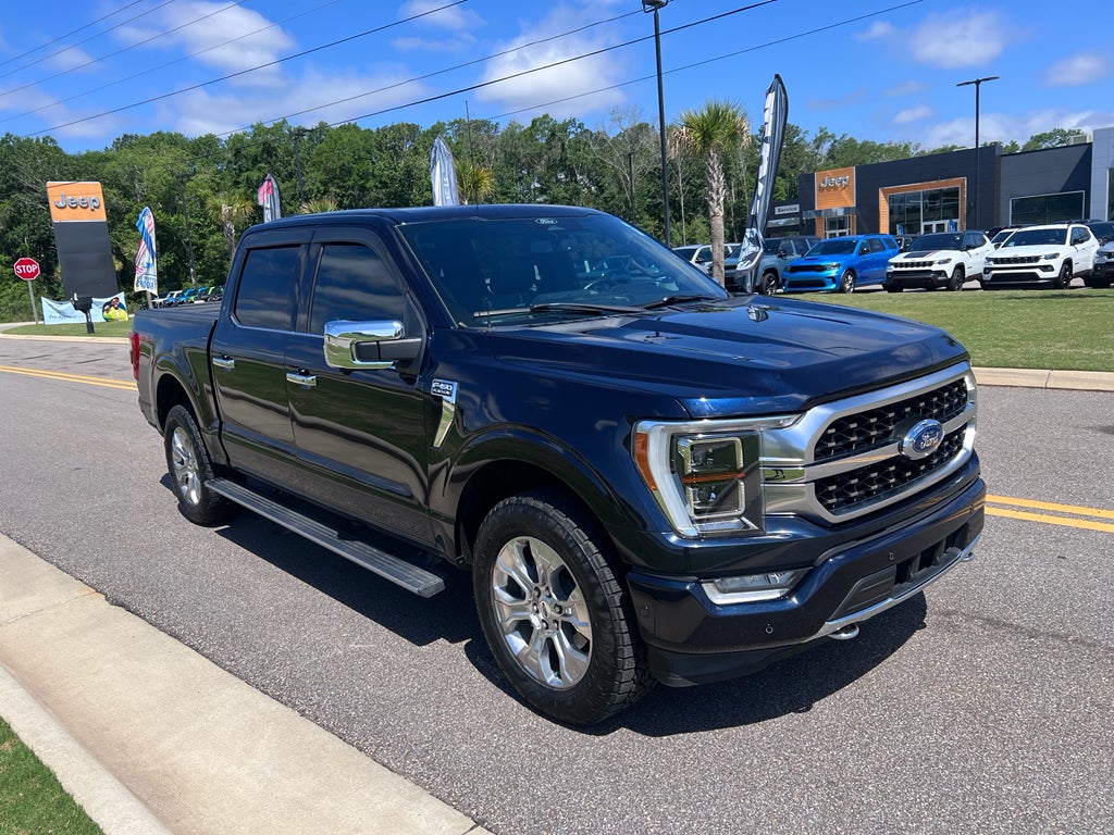 2021 Ford F-150 Platinum in Antimatter Blue Metallic — front three-quarter view