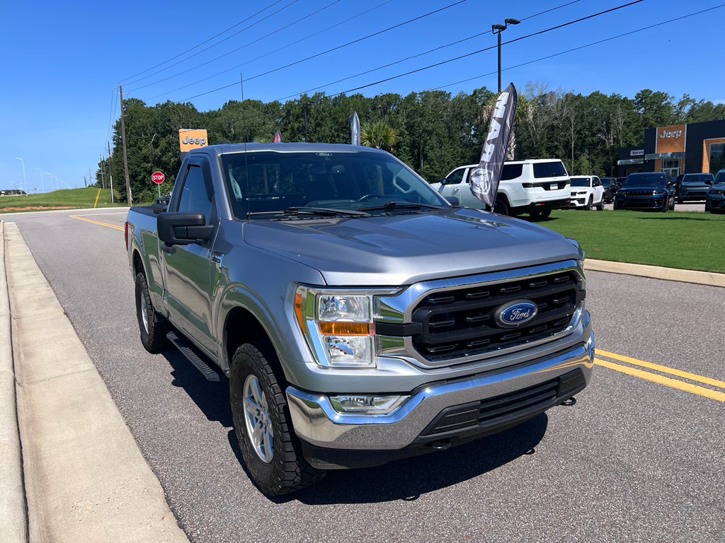 2021 Ford F-150 XLT in Iconic Silver Metallic — front three-quarter view